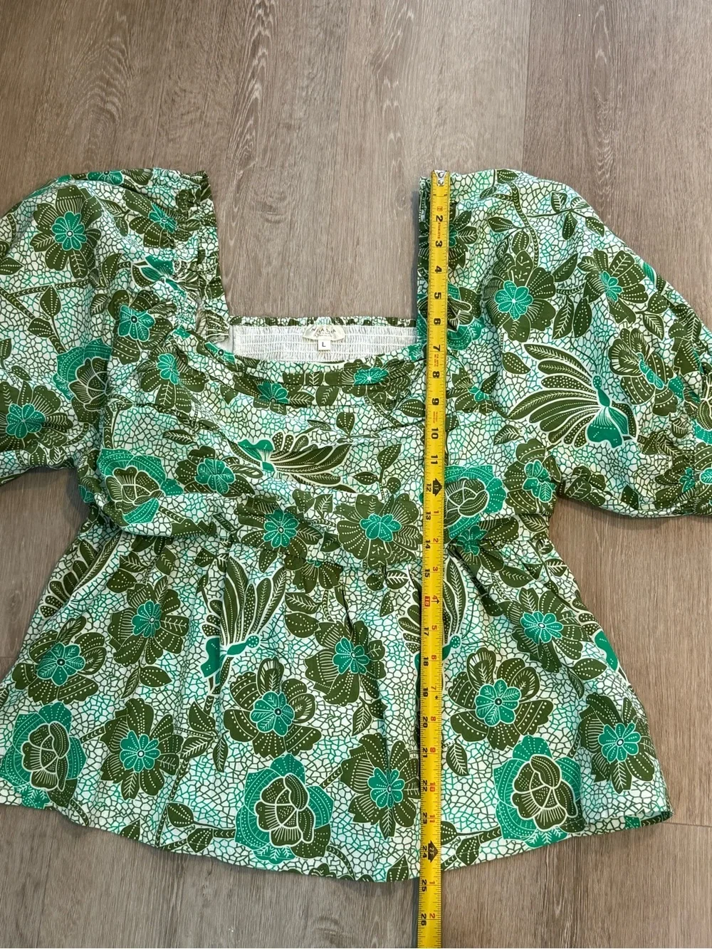 Anthropologie Green Floral Smocked Peplum Blouse